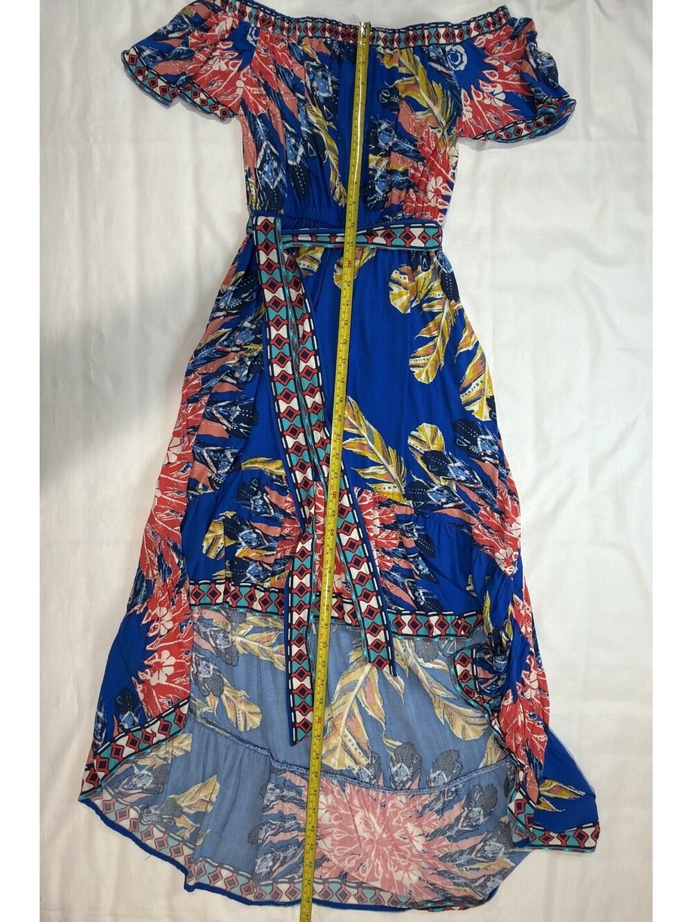 Flying Tomato Women Small Tropical Floral Off Shoulder High Low Maxi Dress